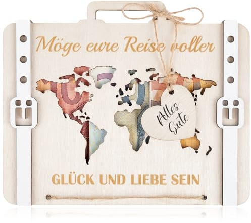ARTREE Holz Geldgeschenk Hochzeit für Brautpaar – Hochzeitsgeschenke mit Weltkarte & Umschlag, Geldgeschenke Verpackung zur Hochzeit, Verlobung oder Flitterwochen