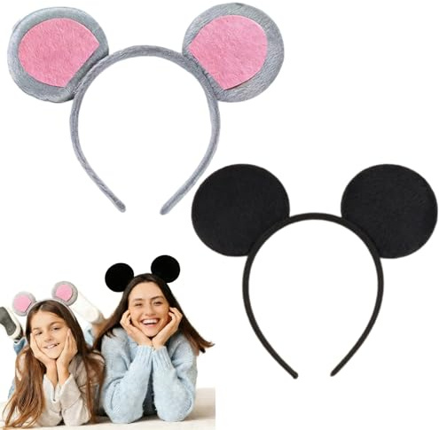 LIANRISES 2 Stück Maus Ohren Haarreif Kostüm, Haarreifen Erwachsene Damen Kind, Mäuseohren Karneval, Kopfschmuck Fasching, Halloween, Cosplay, Geburtstag, Weihnachten, Weich Gemütlic