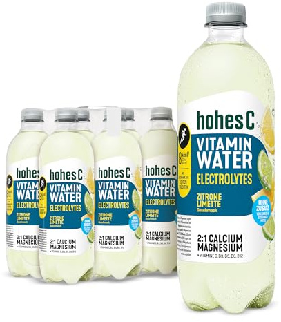 hohes C Vitamin Water Electrolytes, Zitrone-Limette Geschmack, mit Calcium, Magnesium, Vitamin C, B6, B12, Niacin, Biotin, Pantothensäure, vegan, EINWEG (6 x 0,75L)