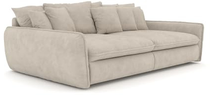 foamnova Bigsofa Hereford, B 234 x H 61 x T 131 cm, inkl. 11 Kissen, wasserabweisendes Flachgewebe in Leinenoptik, Farbe Natural, Moderne, sehr gemütliche Form, Familiensofa, Lounge Sofa