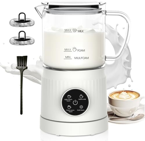 Milchaufschäumer Elektrisch 4 in 1, Automatischer Milchwärmer Milchschäumer für heiß und kalt, Glas, Schaum Maker für Kaffee Latte, Cappuccino