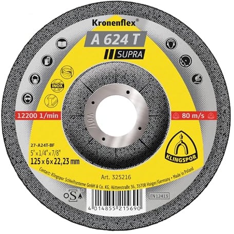 Klingspor 325216 A 624 T SUPRA, Schleifscheibe Supra, Verpackungseinheit 10, 125X6X22,23, 10