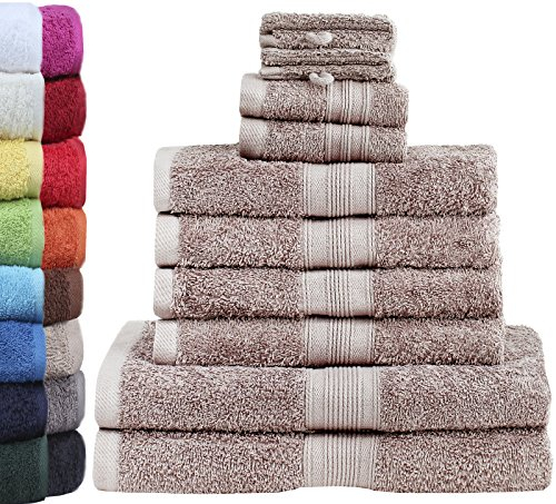 GREEN MARK Textilien 10 TLG. FROTTIER Handtuch-Set mit verschiedenen Größen 4X Handtücher, 2X Duschtücher, 2X Gästetücher, 2X Waschhandschuhe | Farbe: Sand/Beige | Premium Qualität