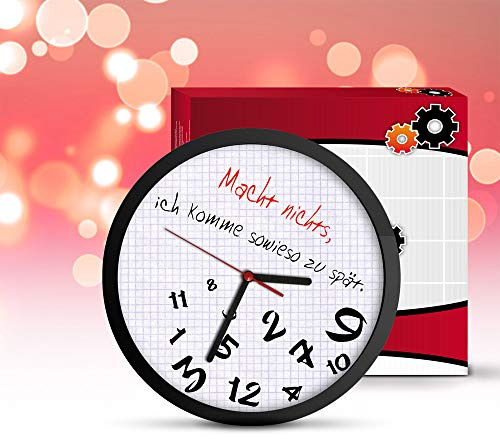 Monsterzeug Chaotische Uhr, kreative Wanduhr mit Worten Macht Nichts, ich komme sowieso zu spät, Zeigeruhr für zu spät Kommer, Coole Uhr mit verrücktem Ziffernblatt
