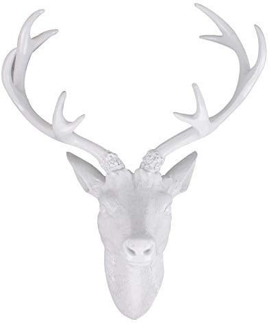 Mojawo Tolles XXL Hirschgeweih Hirschkopf Geweih 10-Ender Weiß Optik 48x32x61cm Figur Skulptur Wohndekoration