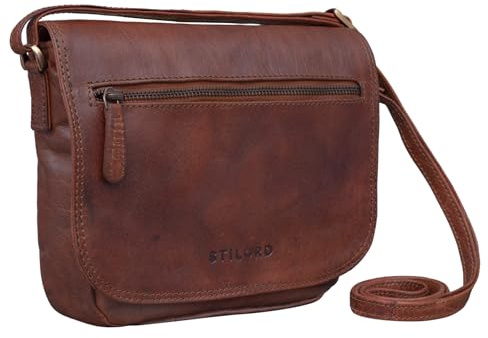 STILORD 'Elsa' Umhängetasche Damen Leder klein Handtasche Frauen Vintage kleine Damentasche Ausgehen Abendtasche Partytasche Freizeittasche Echtleder, Farbe:tisco - cognac, Größe:M