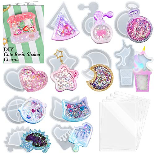 musykrafties Resin Shaker Moulds Set Keychain Charms Pendant Jewellery Making Supplies 11 Trays with 5 Seal Films
