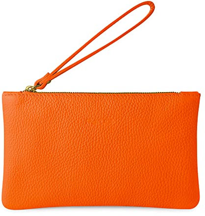 Parubi Pochette à Main Petite pour Femme, Mini Sac à Main en Cuir Souple Véritable Fabriqué en Italie, Pochette avec Cordon et Fermeture Éclair Élégante pour Femme et Fille (Aura)
