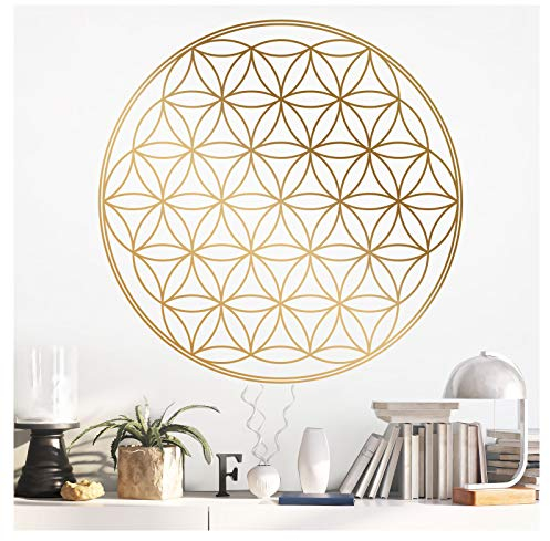 Grandora Wandtattoo Blume des Lebens I Gold (BxH) 90 x 90 cm I Schlafzimmer Wohnzimmer Sticker Aufkleber Wandaufkleber Wandsticker Mandala Folie W940