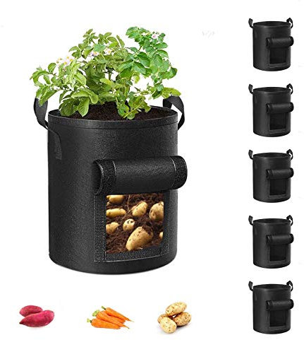 Cavisoo Paquete de 5 Bolsas de Cultivo de Patatas de 10 galones, Bolsa de plantación de jardín con Mango Duradero, macetas de Tela no Tejida Gruesa para Tomate, Verduras y Frutas