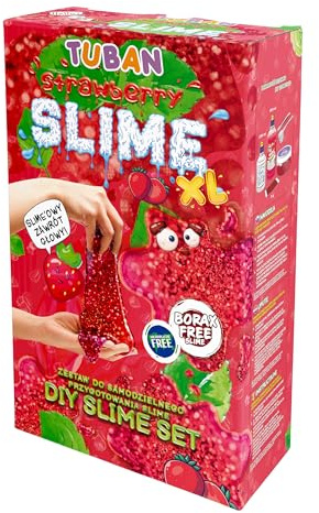 TUBAN DIY Tuban Slime Set – Kleber – Aktivator – Neon-Glitzer – Behälter – Rührstab – Spielzeug für Kinder Erdbeere XL