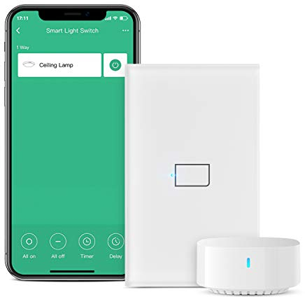BroadLink Smart Touch Wall Switch, interruttore a filo singolo da 1 gang, nessun neutro o condensatore richiesto, funziona con Alexa e Google Home, hub S3 richiesto(Con Hub)