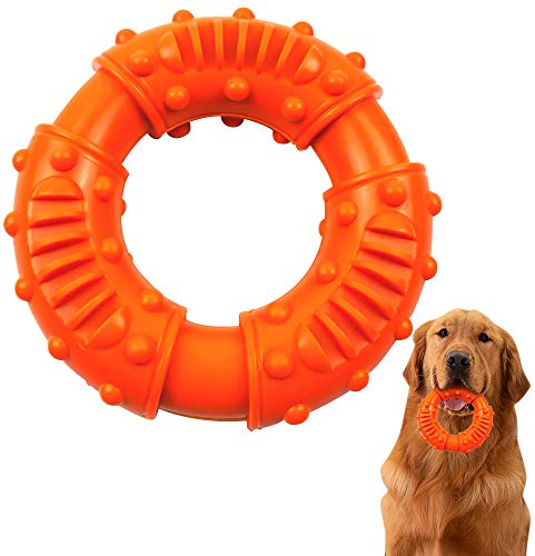Hundespielzeug für Starke Kauer, ZoneYan Kauspielzeug für Hunde Ring, Hunde Kauspielzeug Gummi, Hundespielzeug Kauring, Kauring Hund Gummi Unzerstörbar, Kauspielzeug Hund Zahnpflege Spielzeug (Orange)