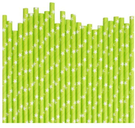 Pajitas de papel de 30 unidades, color verde con estrella blanca 6 mm, biodegradables, cumpleaños, fiesta, Navidad, Navidad, café, restaurante, paja de boda a granel