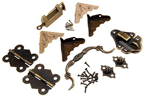 Scharnierband 9Stücke / Set Möbelbeschläge Chinesische Messingbeschläge Antike Holzkistenverriegelung Hasp + Zuggriff + Scharniere + Eckenschutz + Altes Schloss