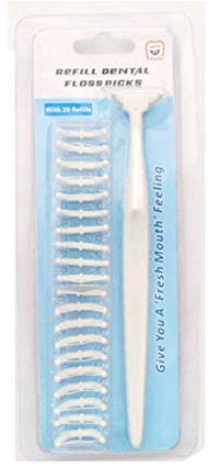 SEIWEI Mango de hilo dental + 20 cabezales de hilo dental, limpiador dental de palillo de dientes, sin sabor, 1 unidad