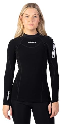Gul Womens Evotherm Ladies Thermal Long Sleeve Top Black - UV Sun Protection and SPF Properties - Flatlock: Seam