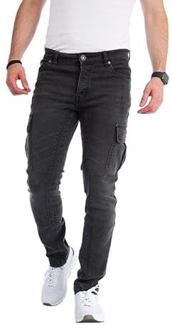Styleko Herren Cargo Jeans Hose für Männer Jungen Regular Slim Fit Denim Destroyed Jogger Freizeithose Casual Pants Stretch | 7 Taschen 8004 (Grey-Guertel, 36)