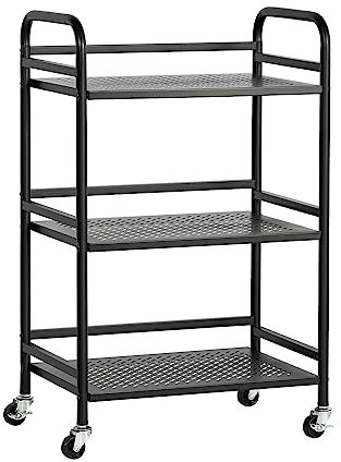 HDANI Rollwagen mit 3 Ebenen,robuster multifunktionaler Metallrahmen,unterstützt 10 kg pro Ebene,Rollwagen mit 2 feststellbaren Rädern für Büro,Zuhause,Schlafzimmer,Küche,Bad (schwarz)