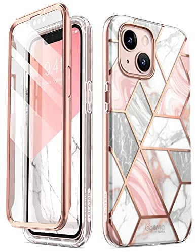 i-Blason Glitzer Hülle für iPhone 13 Mini (5.4‘’) Handyhülle 360 Grad Case Bumper Schutzhülle Cover [Cosmo] mit Displayschutz 2021 (Marmor)