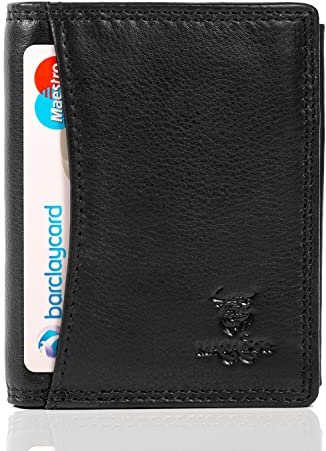 MATADOR Leder 'Milano' Herren Kartenetui mit Geheim- & Mini Münzfach | Minimalist Wallet Cardholder mit RFID Schutz & Geschenk-Box | Kleine Geldbörse Schwarz