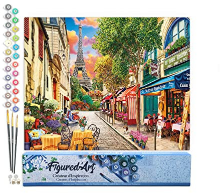 Figured'Art Peinture par Numéro Adulte Ruelle à paris - Activité Manuelle Kit de Loisir Créatif DIY Numéro d'Art Complet - 40x50cm sans châssis en bois