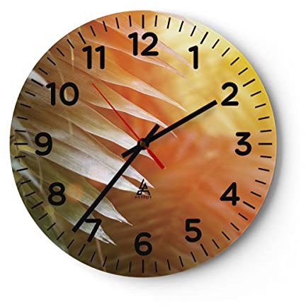 Modern Wanduhr Exotisch Blätter Dämmerung 40x40cm Rund Groß Wand Uhr Glas Analog Zimmeruhren Küche Büro Wohnzimmer Glasuhr Wall Clock Dekoration Design Wanddekoration Küchenuhr C4AR40x40-4807