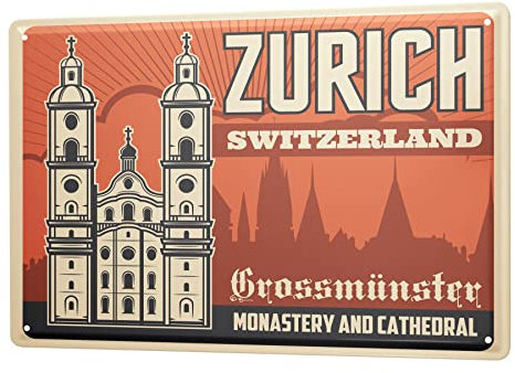 Blechschild Retro - Vintage Metall-Poster für das Wohnzimmer - Zürich Schweiz Motiv - 20 x 30 cm
