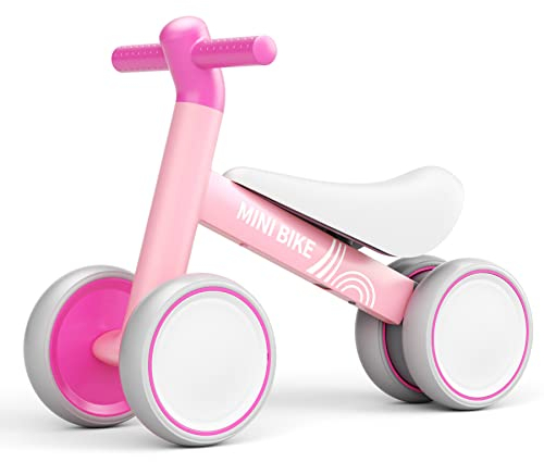 KORIMEFA Kinder Laufrad ab 1 Jahr, Balance Lauflernrad Fahrrad Spielzeug für 10-24 Monate Baby, Erstes Rutschrad Ultraleichtes Kinderfahrrad ohne Pedal mit 4 Rädern für Jungen Mädchen Geschenk (Rosa)