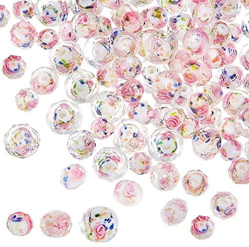 PandaHall 87 Stück Murano Glasperlen Gold Sand Rose Perlen Facettierte Glasperlen Rosa Lose Perlen Kristall Zwischenperlen Für Halskette Armband Ohrring Schmuckherstellung 8/10/12 mm
