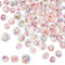 PandaHall 87pcs Floral Lampwork Beads, Gold Sand Rose Beads Faceted Glass Beads Pink Loose Beads Crystal Spacer Beads for Necklace Bracelet Earring Jewellery Making, 8/10/12mm