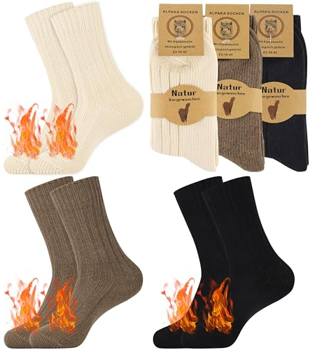 Belloxis 3 Paare Alpaka Thermosocken Damen Warme Wintersocken Dicke Stricksocken 39-42 Gestrickte Selbstgestrickte Kuschelsocken Sockenwolle