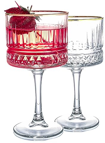 Vintage Gold Rimmed Coupe Glasses (500ml/17oz), Champagne, Cocktail, Martini, Aperol Spritz Glasses, Wine Glasses, Long Stem Glassware (2 Pcs Gold (500ml))