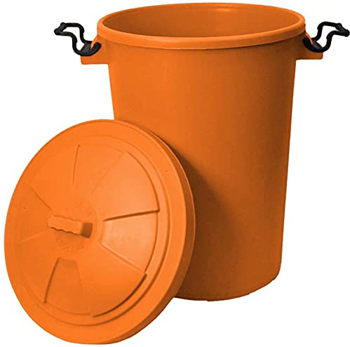 50Litre Orange Heavy Duty Plastic Clip Lock Lid Bin Indoor or Outdoor Rubbish, Trash Can, Dustbin Waste or Storage of Animal Feed, Colourful Bin - Made In UK