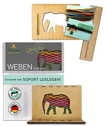 mikiprojekt® Webrahmen für Kinder Ab 5 Jahre mit einfacher Anleitung -made in Germany- Entwicklungsförderndes Weben mit unbedenklichem Biomaterial - Komplettset – Schulwebrahmen - Kinderwebrahmen