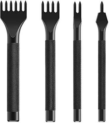4 Stück Leder Locher Werkzeug Leder Meißel Schnürung Stitching Kit 1/2/4/6 Zinken Stanzen Nähen Tool für Lederarbeiten (5mm)