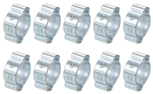 sourcing map 10Pcs Double Ear Hose Clamps, Adjustable 9-11mm(0.35x0.43) Iron Zinc Plated Two-Ear Hose Clamp, O Clip Hose Clamps Fuel Line Clamps Hose Clamp, Double Ear O Clips