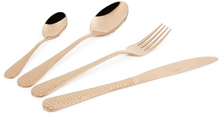 Excelsa Drops Set 24 Posate Miste, Rame, Manico Martellato, Acciaio INOX