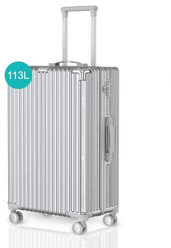 Voyagoux Valise Grande - 113L, Valise Rigide, Valises avec Serrure TSA, ABS, 4X 360° Roue, Suitcase, Robuste et léger Suitcase, 29x47x75cm, Argent