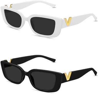 Kiiwah 2 Stück Schnelle Brille Rave Sonnenbrille Damen, V Retro Rechteck Sonnenbrille, Trendy Quadratische UV Schutz Sunglasses für Frauen Männer Party Hochzeit Strand