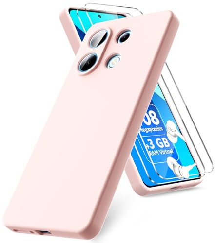 Vansdon Cover Compatibile con Xiaomi Redmi Note 13 4G, 2 Pellicola Protettiva in Vetro Temperato, Gomma Gel di Silicone Liquida Antiurto Custodia - Rosa