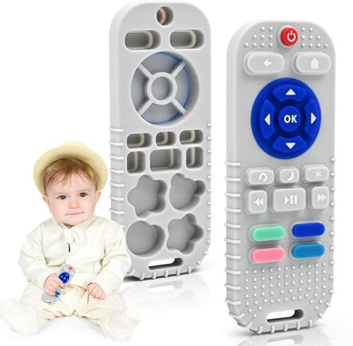 Beißring Baby Spielzeug 0-6 Monate Jungen Mädchen Personalisierte Geschenk, Silikon Fernbedienung Zahnungshilfe Baby Badespielzeug ab 3 6 8 12 Monate Neugeborene Säugling Autistisch Kinder (Grau)