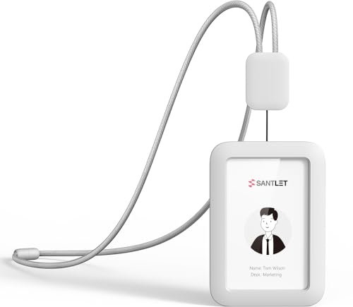 SANTLET ID Badge Holder, Ausziehbarer Premium-Ausweishalter mit Umhängeband, Sicherheitsschnalle, Vertikaler Ausweishalter aus Weichem Silikon für Büropersonal und Angestellte