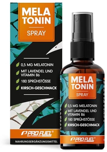 Melatonin Einschlaf-Spray 30 ml - 0,5 mg Melatonin + Lavendel-Extrakt & Vitamin B6 - Melatonin-Spray mit Kirsch-Geschmack (vegan) - laborgeprüft mit Zertifikat - reicht für 180 Anwendungen