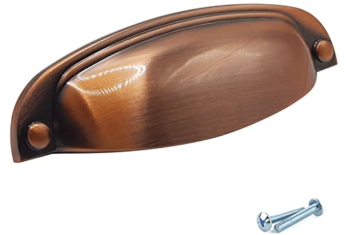 M4TEC Cupboard Handles for Kitchen Cabinets - 10 Pack VD8 Series, 96mm Brushed Copper Kitchen Door Handles, Cabinet Handles, Copper Drawer Handles, Cup Handles for Bedroom and Kitchen