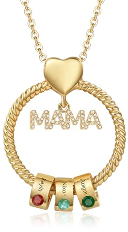 kaululu Personalisierte Kette für Frauen,Kreis-Namenskette für Mütter mit Geburtsstein-Anhänger für Mutter und Ehefrau