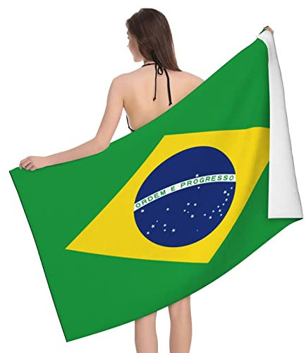 KWQDOZF Strandtuch mit Brasilien-Flagge, saugfähige Badezimmertücher, Strandtücher, übergroß, super 81,3 x 132,1 cm