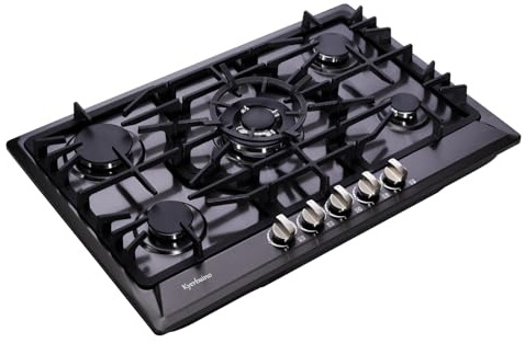 30 Zoll Gaskocher, integrierter Gasherd mit 5 Brennern, umwandelbarer Gaskocher, Edelstahl, LPG/NG, gasversiegelter Doppelgaskocher, Schwarz