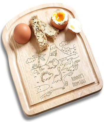Personalised Egg and Soldiers Wooden Breakfast Board with Dinosaur Design - Gift Idea for Son, Daughter, Sister, Brother - Ideal Birthday Gift Kids - Perfect Present - Unique and Practical Kitchen Use