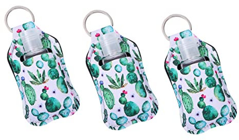 Healeved 3juego Botella Vacía Porta Llaves De Estampado De Cactus Recargable y Portátil para Jabón Loción y Líquidos De Botellas Funda